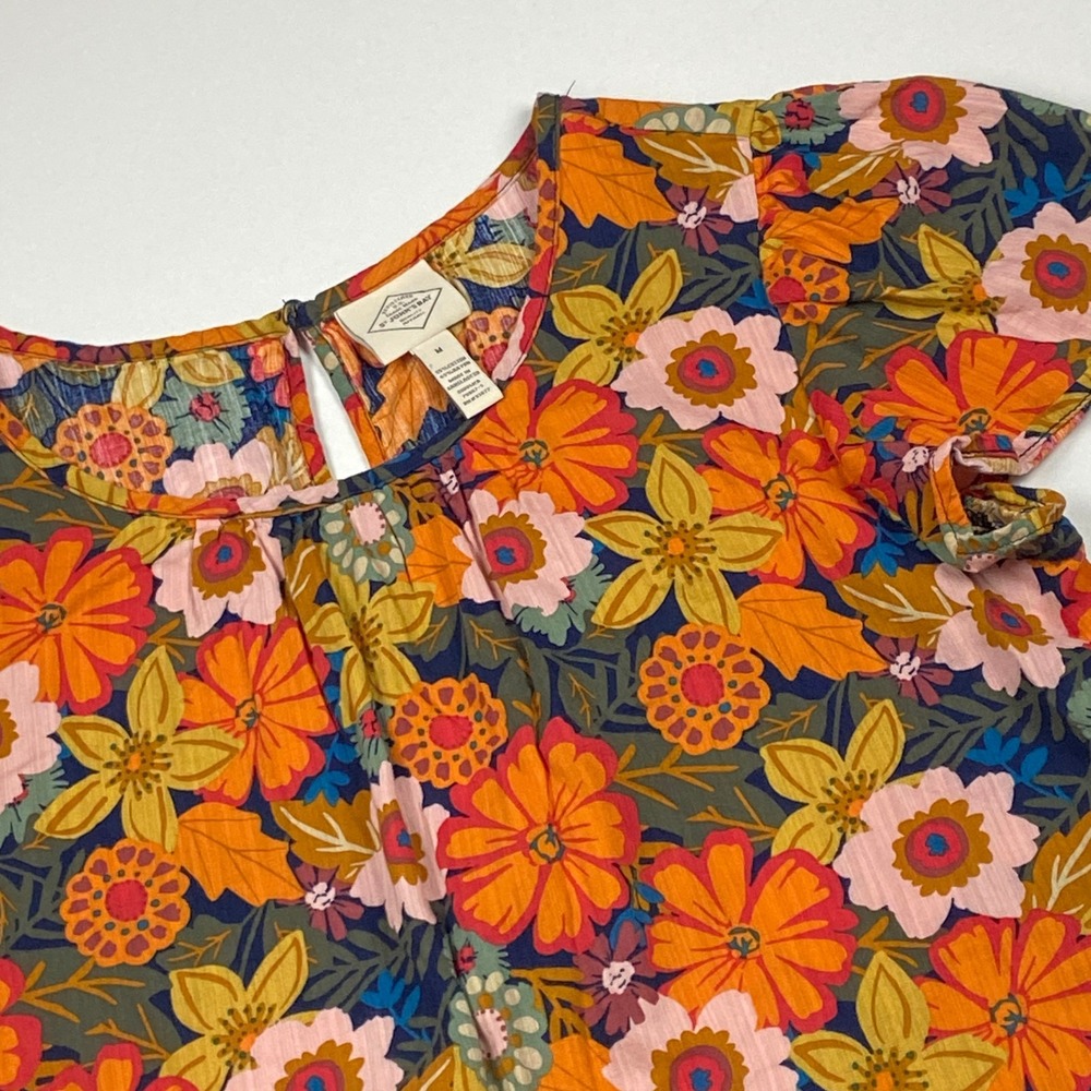 St Johns Bay Floral Flutter Sleeve Blouse Size M Multicolor Boho Lightweight Top